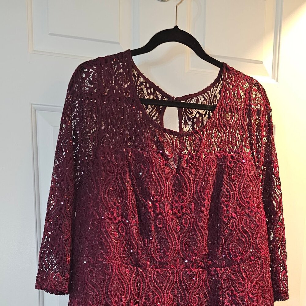 Torrid Formal Dress Sequins Burgundy Lace Gown | Wedding Guest - Picture 5 of 12